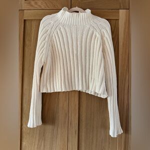 Chic Cream Ribbed Turtleneck Sweater